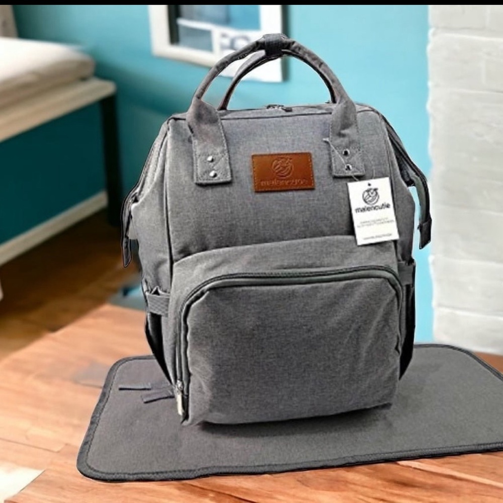 Stylish Gray Multi-Function Diaper Bag Backpack with Changing Pad. - Picture 3 of 13